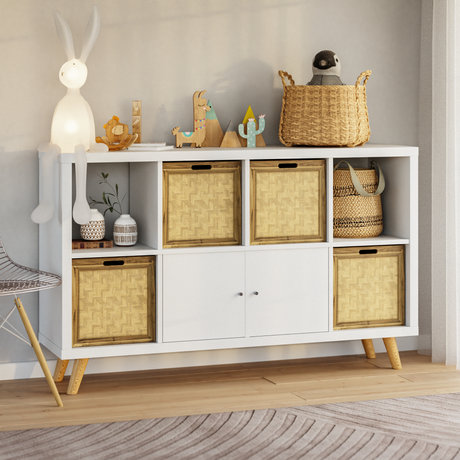 Kallax Rattan Korb mit Wiener Geflecht und Holzrahmen, 32 x 34 x 32cm Kallax Einsatz Clutter Cover