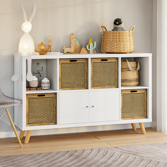 Kallax Rattan Korb mit Wiener Geflecht und Holzrahmen, 32 x 34 x 32cm Kallax Einsatz Clutter Cover