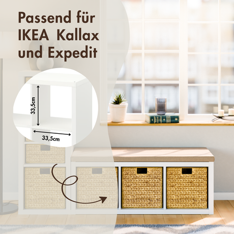 Korb für Kallax Regal aus Wasserhyazinthe 32 x 34,5 x 32cm, Seegras-Flechtkorb Box Kiste Korb Clutter Cover