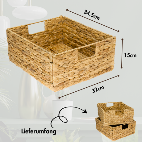 2er Set Korb aus Wasserhyazinthe 30 x 34 x 15cm für halbes Kallax Fach, Flechtkorb Kallax Einsatz Clutter Cover