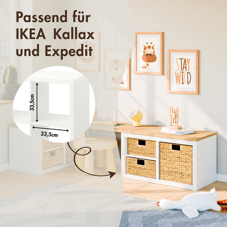 2er Set Korb aus Wasserhyazinthe 30 x 34 x 15cm für halbes Kallax Fach, Flechtkorb Kallax Einsatz Clutter Cover