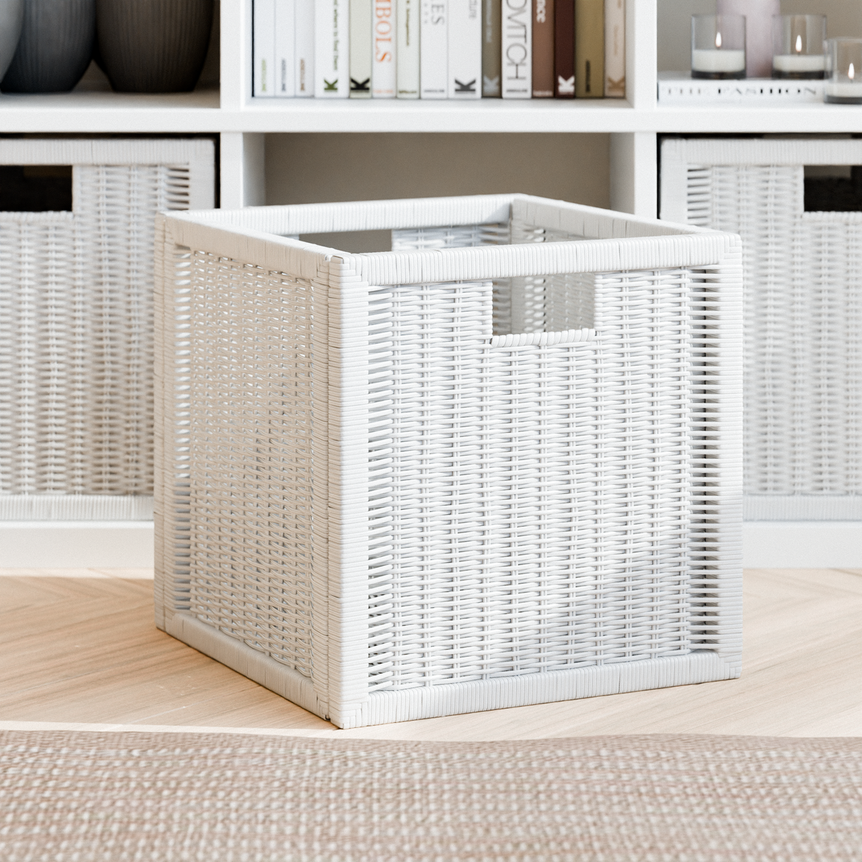 IKEA Kallax Korb, 32 x 32 x 34cm - Rattan, Geflecht - weiß Box Kiste Korb Clutter Cover