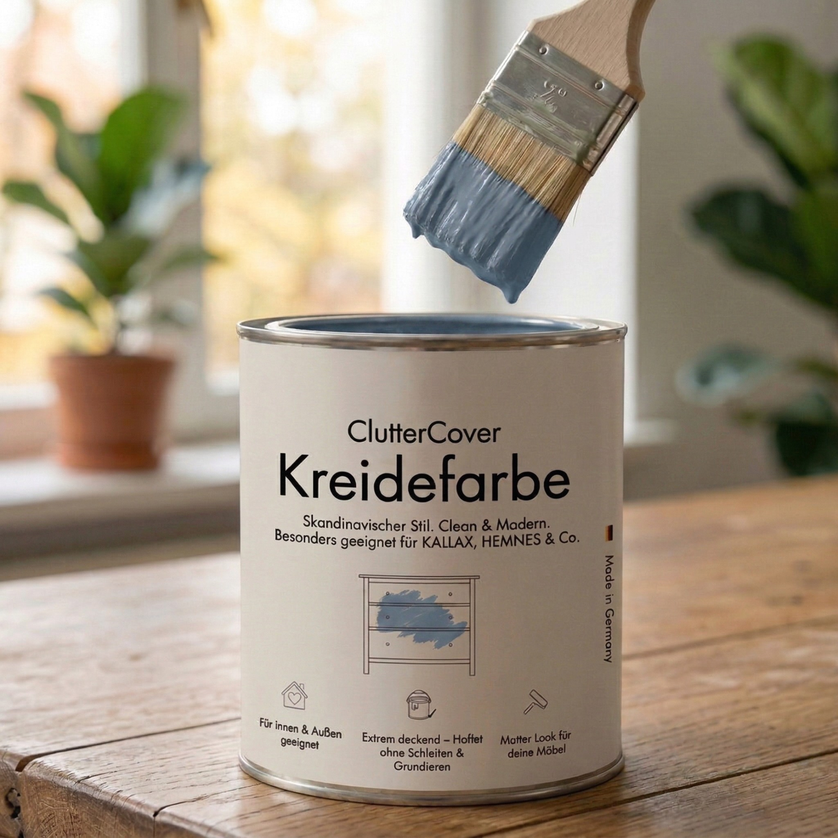 Möbelfarbe ohne Schleifen, Blau 750ml Kreidefarbe ideal für IKEA Möbel, Kreidelack für ca. 6m² Möbelfarbe Clutter Cover