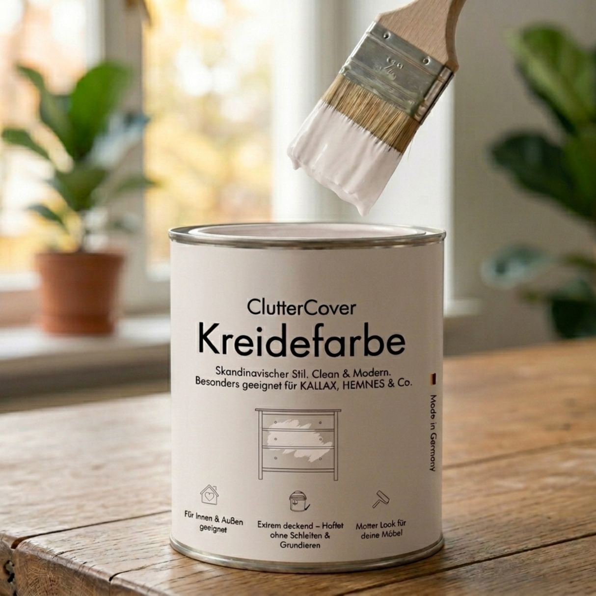 Möbelfarbe ohne Schleifen, Weiß 750ml Kreidefarbe ideal für IKEA Möbel, Kreidelack für ca. 6m² Möbelfarbe Clutter Cover