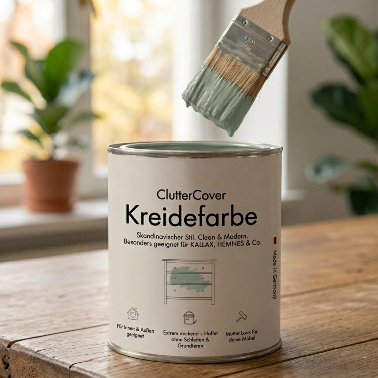 Möbelfarbe ohne Schleifen, Salbei 750ml Kreidefarbe ideal für IKEA Möbel, Kreidelack für ca. 6m² Möbelfarbe Clutter Cover
