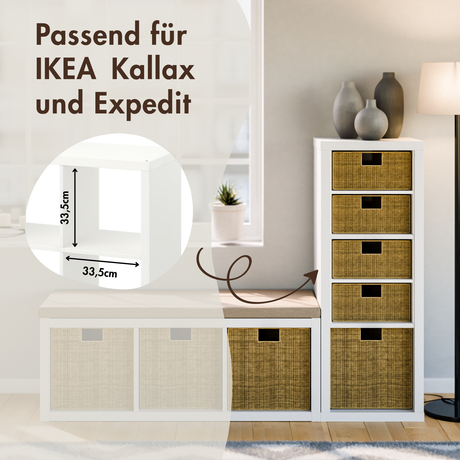 2er Set Korb aus Seegras 30 x 34 x 15cm für halbes Kallax Fach, Flechtkorb Kallax Einsatz Clutter Cover