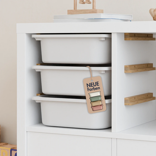 Einsatz für IKEA Kallax Regal, Schienen aus Holz, wahlweise mit passenden Boxen wie Trofast Box Kiste Clutter Cover