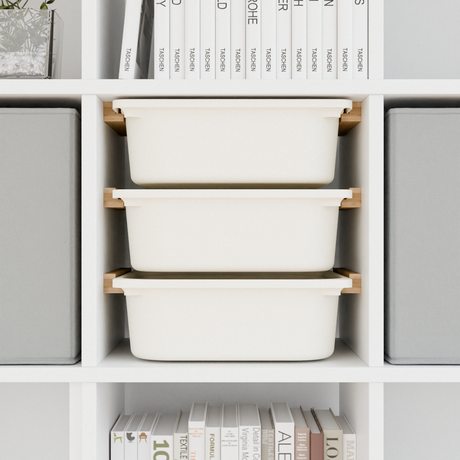 Einsatz für IKEA Kallax Regal, Schienen aus Holz, wahlweise mit passenden Boxen wie Trofast Box Kiste Clutter Cover