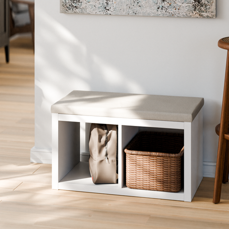 Sitzauflage für Ikea Kallax Regal, Beige, mit abnehmbarem Bezug - für 2er, 3er oder 4er Kallax 2er (76 x 39cm) Sitzbank Clutter Cover