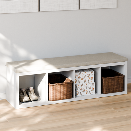 Sitzauflage für Ikea Kallax Regal, Beige, mit abnehmbarem Bezug - für 2er, 3er oder 4er Kallax 4er (146 x 39cm) Sitzbank Clutter Cover