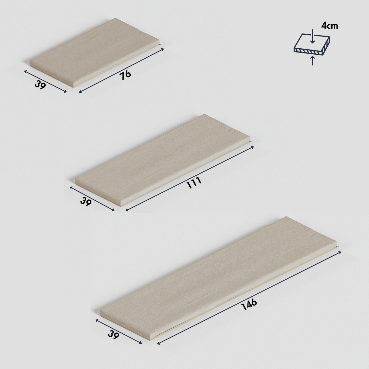 Sitzauflage für Ikea Kallax Regal, Beige, mit abnehmbarem Bezug - für 2er, 3er oder 4er Sitzbank Clutter Cover