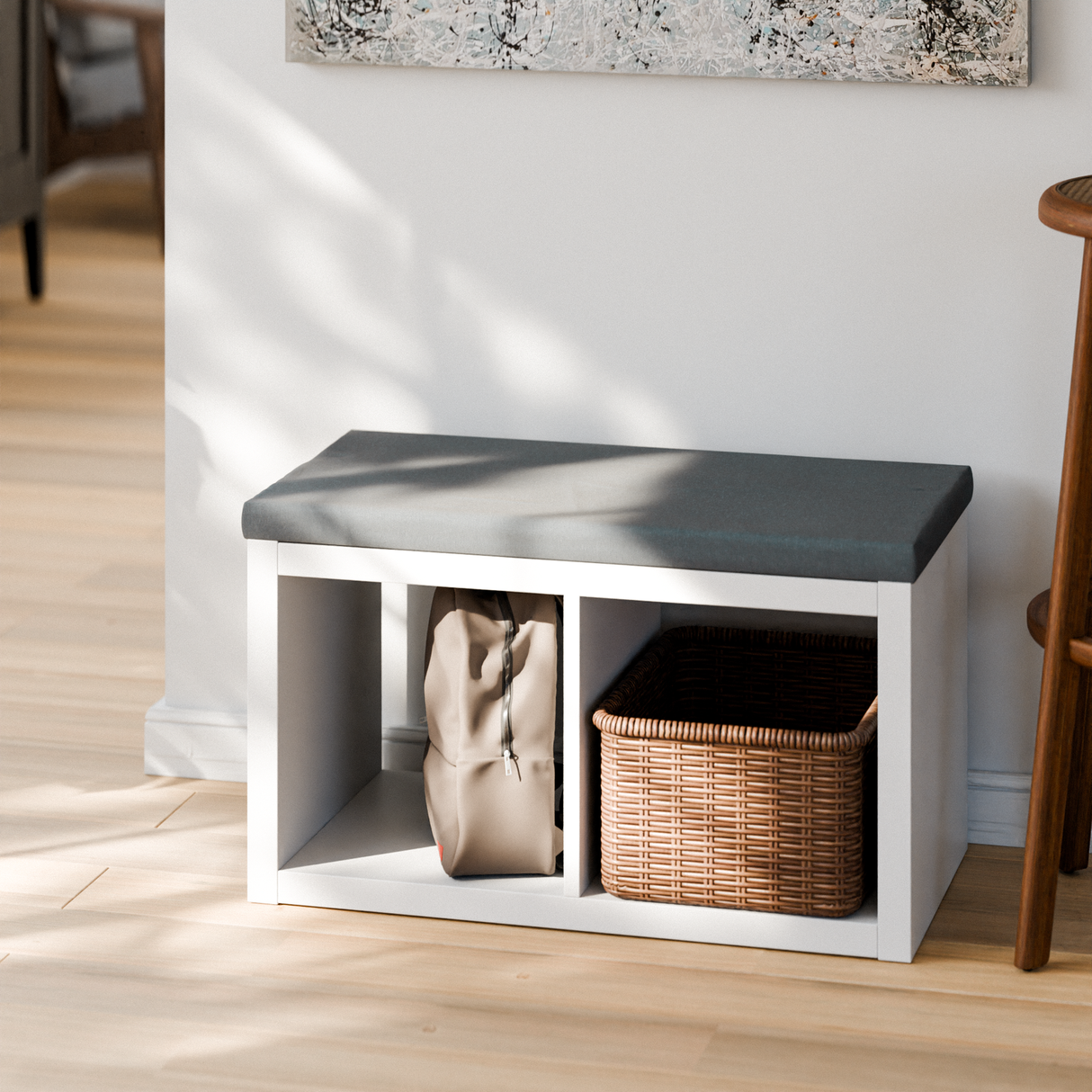 Sitzauflage für Ikea Kallax Regal, Grau, mit abnehmbarem Bezug - für 2er, 3er oder 4er Kallax 2er (76 x 39cm) Sitzauflage Clutter Cover