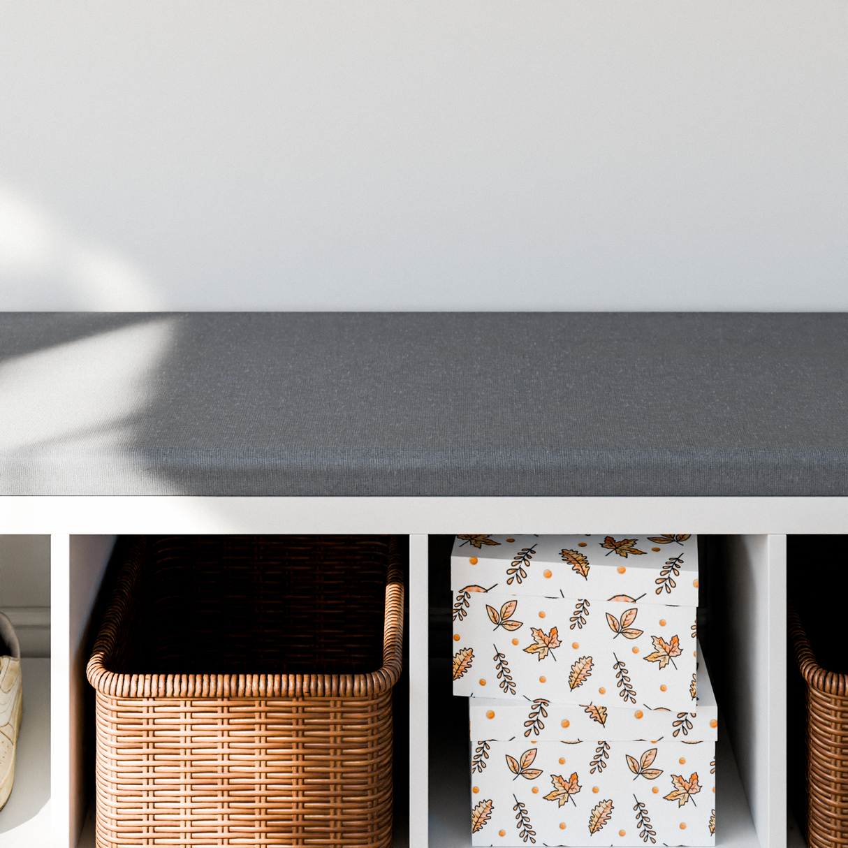 Sitzauflage für Ikea Kallax Regal, Grau, mit abnehmbarem Bezug - für 2er, 3er oder 4er Sitzauflage Clutter Cover