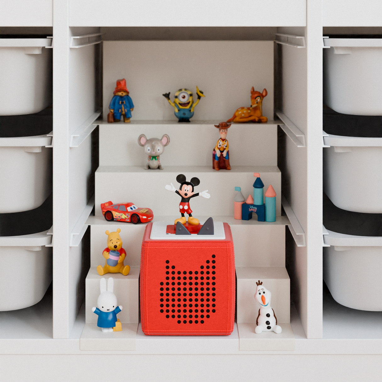 Tonie Regal für IKEA Trofast - Magnetische Treppe zur Aufbewahrung von Tonie Figuren Mit Ausschnitt für die Toniebox Tonie Regal Clutter Cover