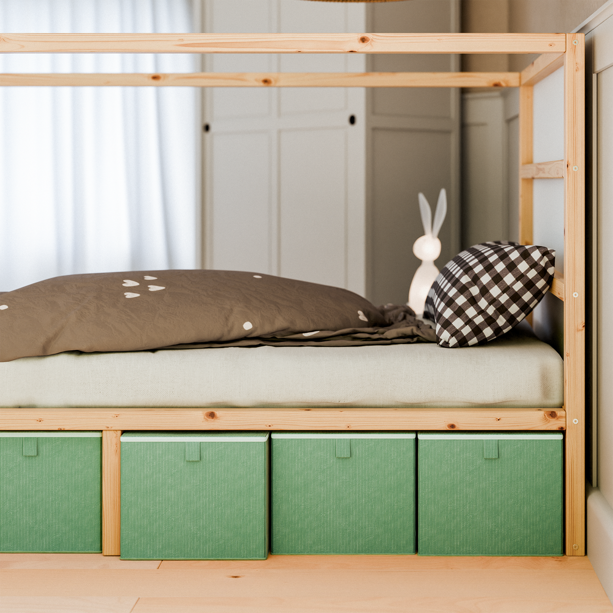 Box für IKEA Kura Bett, Unterbettkommode aus Cord Stoff, 90 x 32 x 27cm - Beige, Grün oder Rosa Box Kiste Korb Clutter Cover