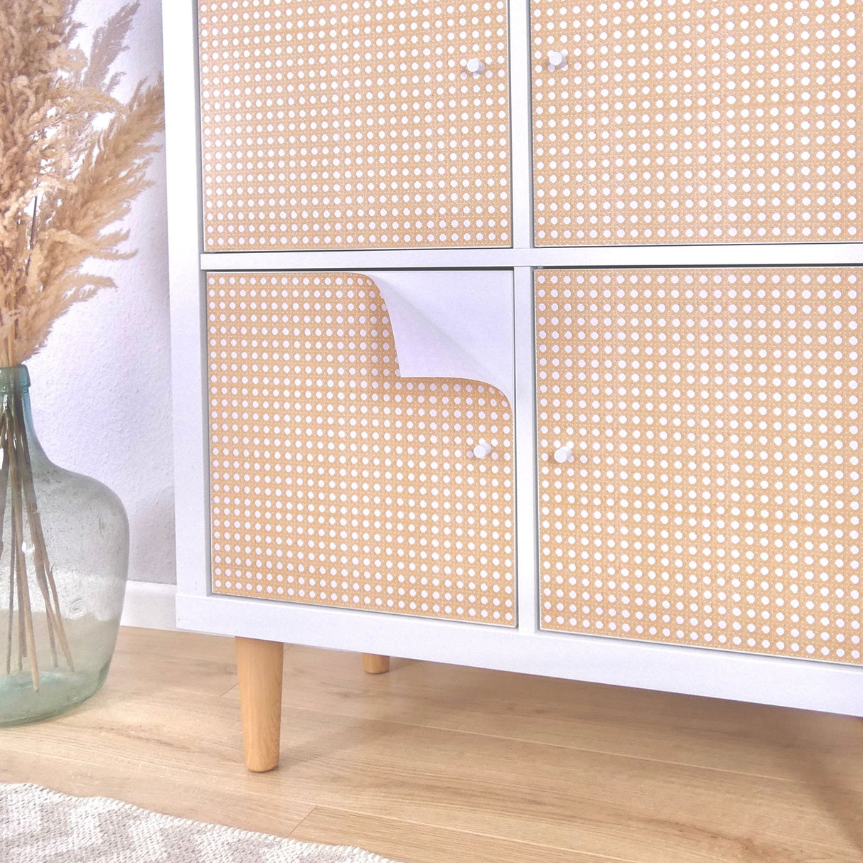 Wiener Geflecht Klebefolie für Ikea Kallax Tür Boho Rattan Stil Easy Stick Folie Clutter Cover