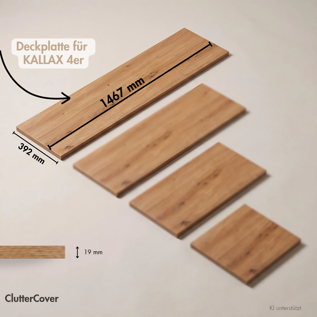 Holzplatte für 4er IKEA Kallax Regal, Eiche - Deckplatte 147 x 39cm Holzplatte Clutter Cover