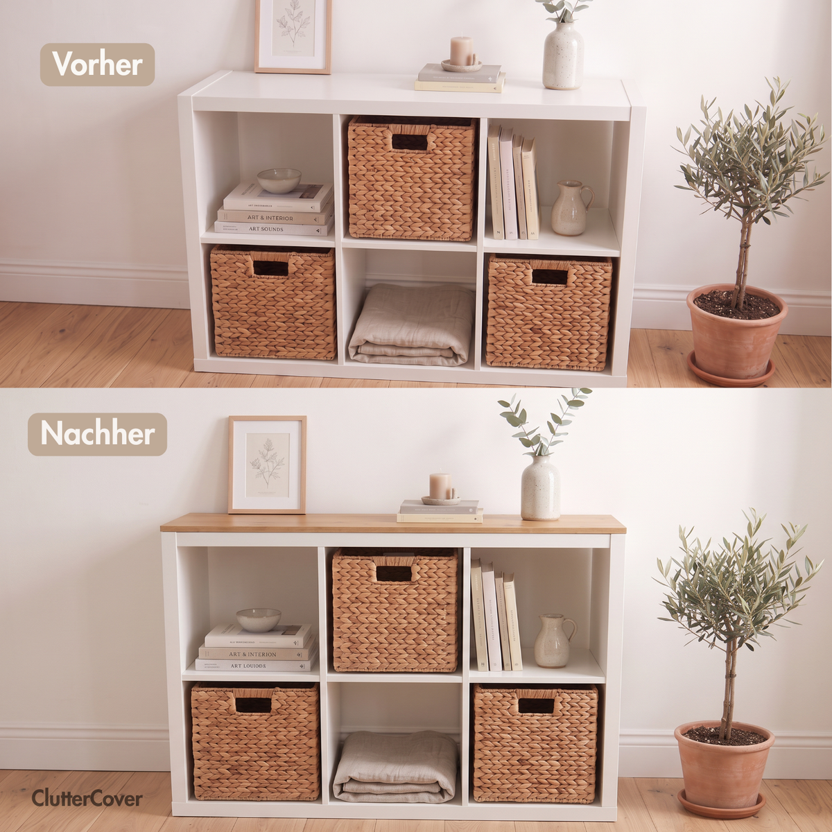 Holzplatte für 3er IKEA Kallax Regal, Eiche - Deckplatte 111,5 x 39cm Holzplatte Clutter Cover