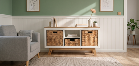 ikea kallax aufwerten mit Holzplatte, farbe, Untergestell und Körben