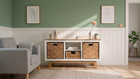 IKEA Möbel aufwerten mit den verschieden hacks. Holzplatte, Kreidefarbe für das Kallax mit Produkten von ClutterCover