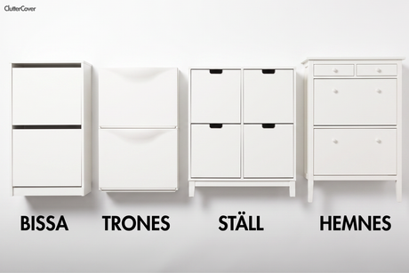 IKEA Schuhschrank Vergleich: BISSA, TRONES, STÄLL und GULLABERG nebeneinander in Weiß