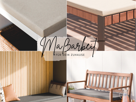 Sitzkissen nach Maß in grau und beige für Bänke Terassenmöbel Sitznischen Fensterbänke personalisiert maßgefertigt mit Reißverschluss waschbar