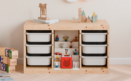 Link zu unseren Ideen fürs Kinderzimmer zur Aufbewahrung von Tonie Boxen und Tonie Zubehör passend für IKEA Kallax und Trofast