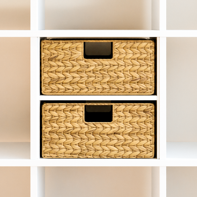 2er Set Korb aus Wasserhyazinthe 30 x 34 x 15cm für halbes Kallax Fach, Flechtkorb Kallax Einsatz Clutter Cover