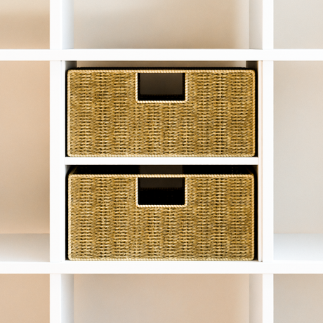 2er Set Korb aus Seegras 30 x 34 x 15cm für halbes Kallax Fach, Flechtkorb Kallax Einsatz Clutter Cover