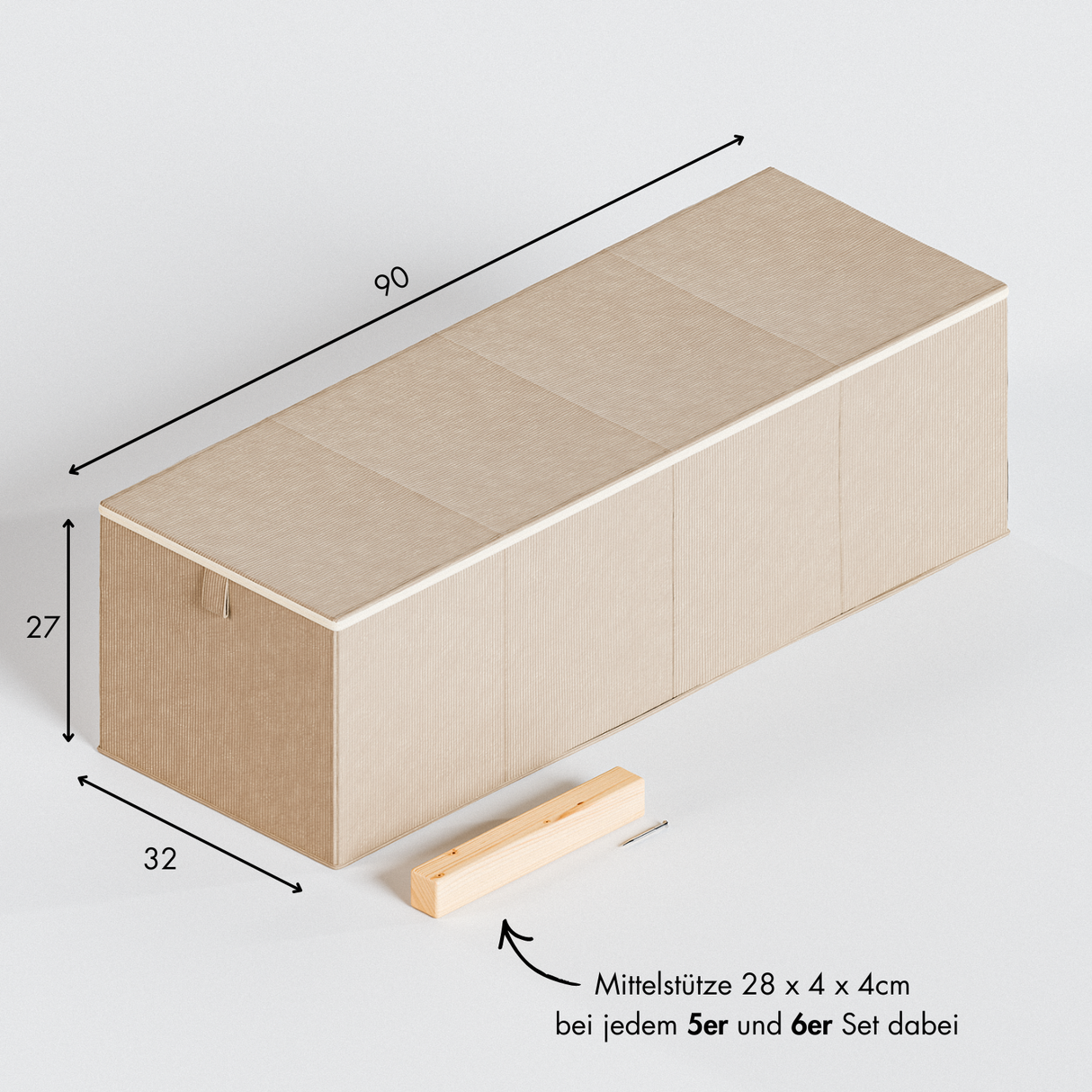 Box für IKEA Kura Bett, Unterbettkommode aus Cord Stoff, 90 x 32 x 27cm - Beige, Grün oder Rosa Box Kiste Korb Clutter Cover