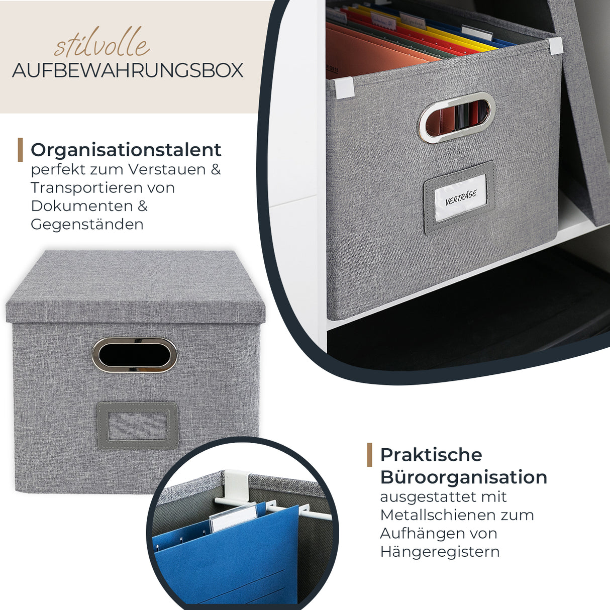 Kallax Box für Hängeregister DIN A4, Stoffbox für Hängemappen, 33 x 37,5 x 28cm Kallax Einsatz Clutter Cover