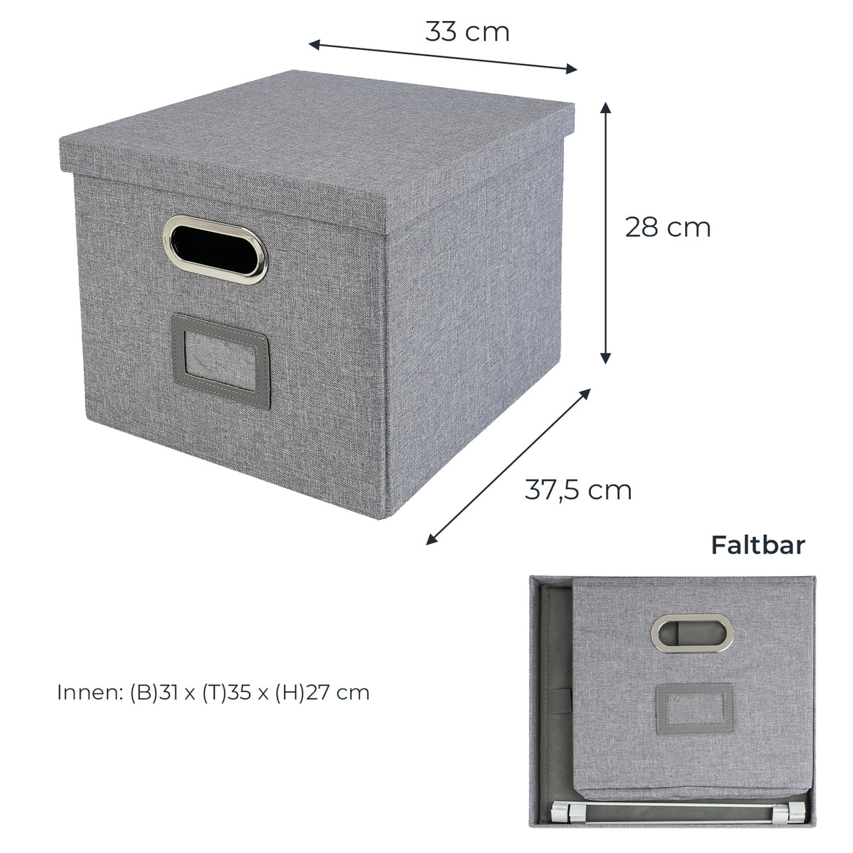 Kallax Box für Hängeregister DIN A4, Stoffbox für Hängemappen, 33 x 37,5 x 28cm Kallax Einsatz Clutter Cover