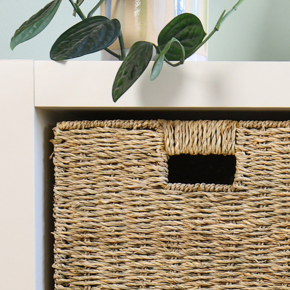 Korb für Kallax Regal aus Seegras 32 x 34,5 x 32cm, Flechtkorb Kallax Einsatz Clutter Cover