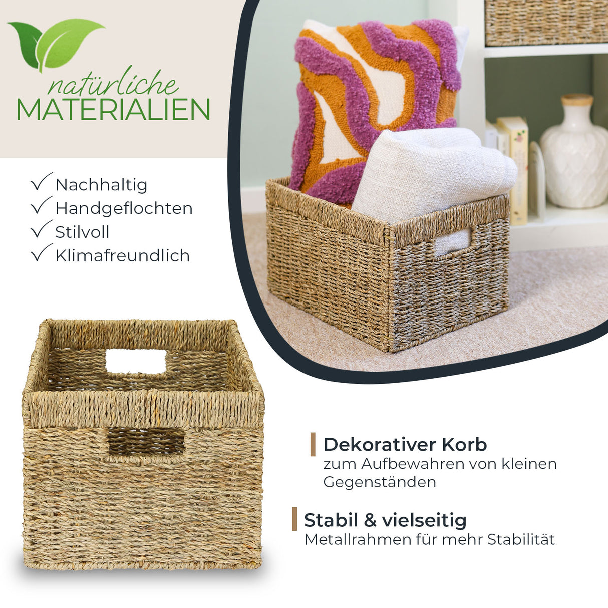 Billy Korb aus Seegras 35 x 25 x 20cm, geflochtener Aufbewahrungskorb Billy Einsatz Clutter Cover