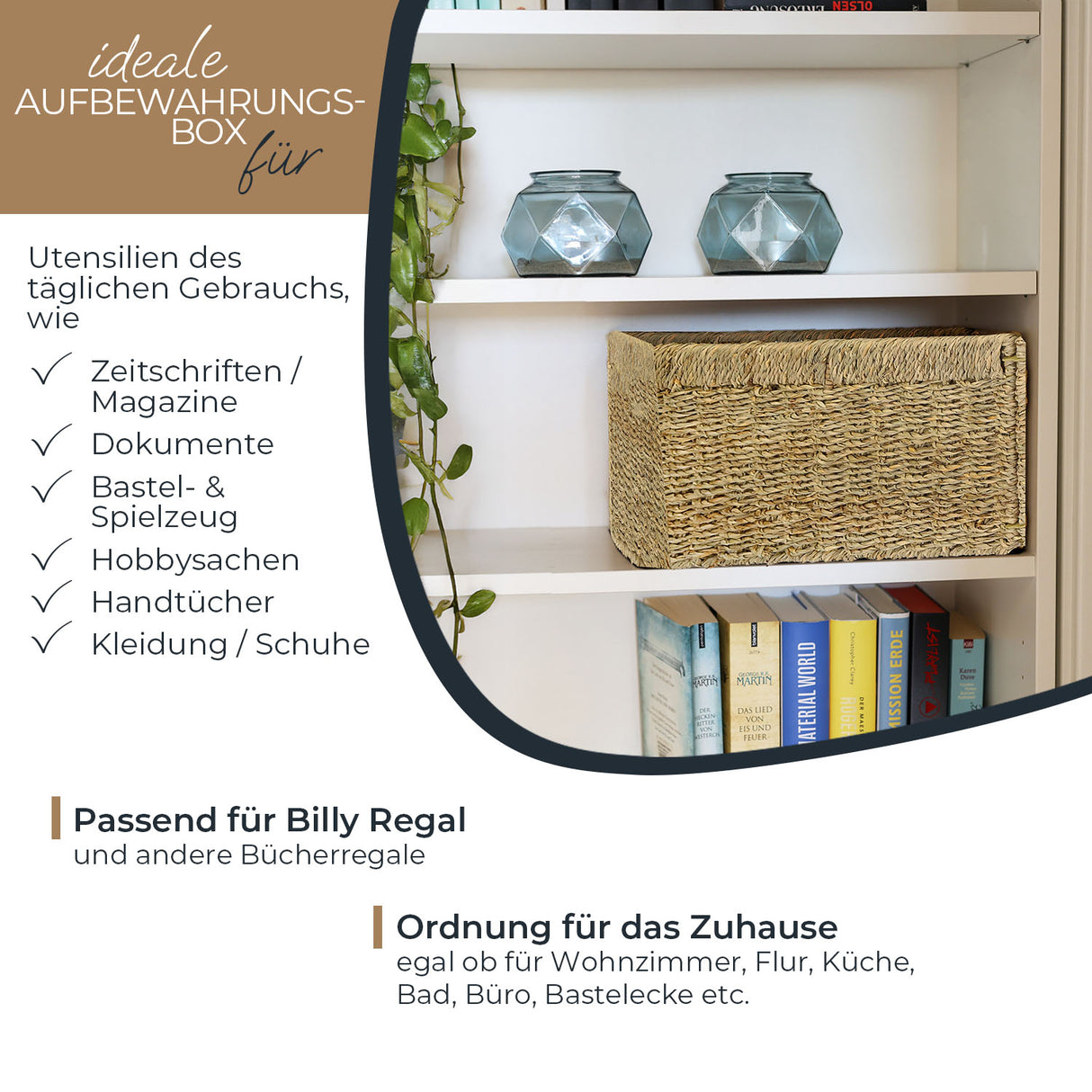 Billy Korb aus Seegras 35 x 25 x 20cm, geflochtener Aufbewahrungskorb Billy Einsatz Clutter Cover