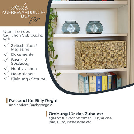 Billy Korb aus Seegras 35 x 25 x 20cm, geflochtener Aufbewahrungskorb Billy Einsatz Clutter Cover
