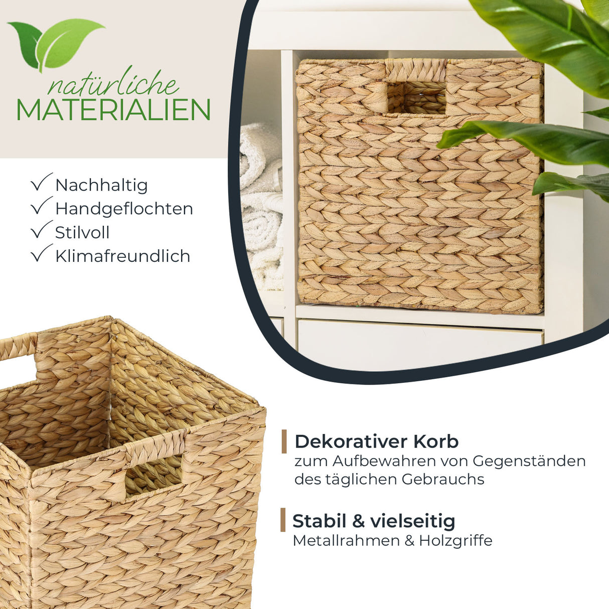 Korb für Kallax Regal aus Wasserhyazinthe 32 x 34,5 x 32cm, Seegras-Flechtkorb Box Kiste Korb Clutter Cover