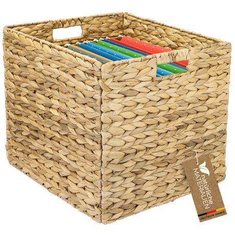 Kallax Korb aus Wasserhyazinthe für Hängeregister DIN A4, Flechtkorb für Hängemappen, 33 x 38 x 32cm Box Kiste Korb Clutter Cover