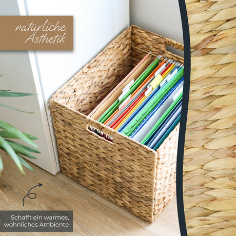 Kallax Korb aus Wasserhyazinthe für Hängeregister DIN A4, Flechtkorb für Hängemappen, 33 x 38 x 32cm Box Kiste Korb Clutter Cover