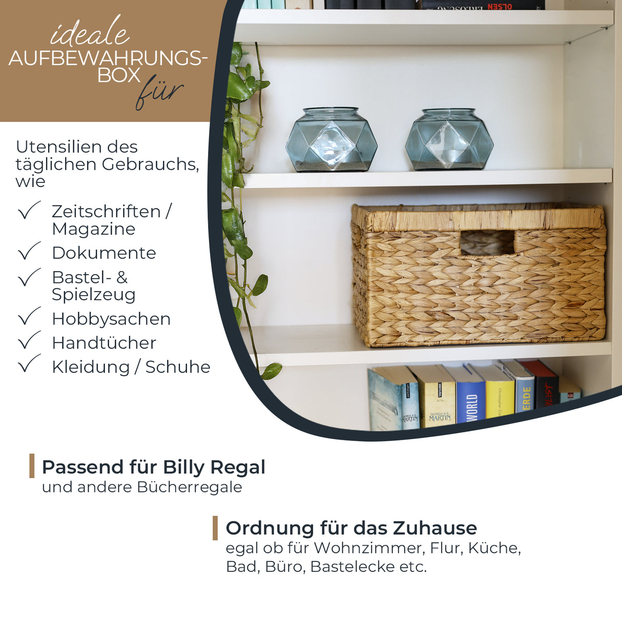 Billy Korb aus Wasserhyazinthe 35 x 25 x 20cm, geflochtener Aufbewahrungskorb Billy Einsatz Clutter Cover