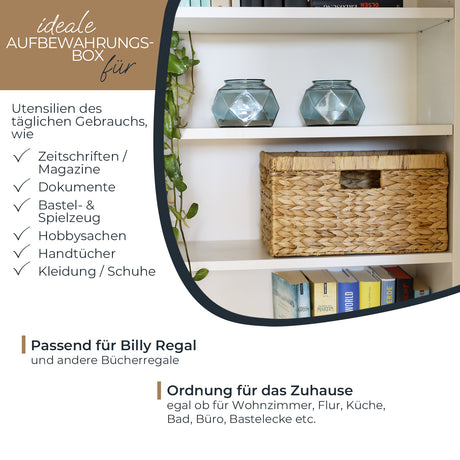 Billy Korb aus Wasserhyazinthe 35 x 25 x 20cm, geflochtener Aufbewahrungskorb Billy Einsatz Clutter Cover