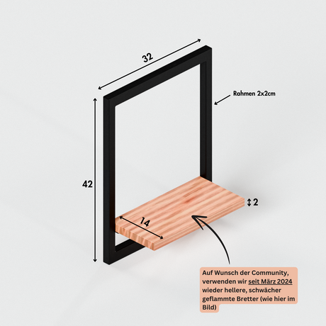 Wandregal aus Holz mit Metallrahmen in schwarz, Rahmenregal massives Holzbrett mit Stahlrahmen Wanddekoration Wandrahmen Regal