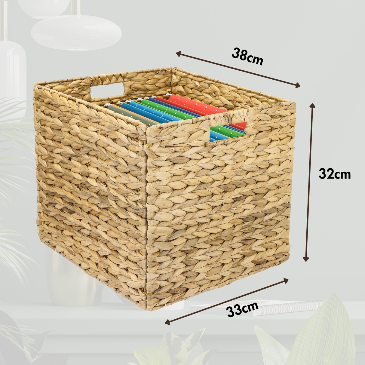 Kallax Korb aus Wasserhyazinthe für Hängeregister DIN A4, Flechtkorb für Hängemappen, 33 x 38 x 32cm Box Kiste Korb Clutter Cover