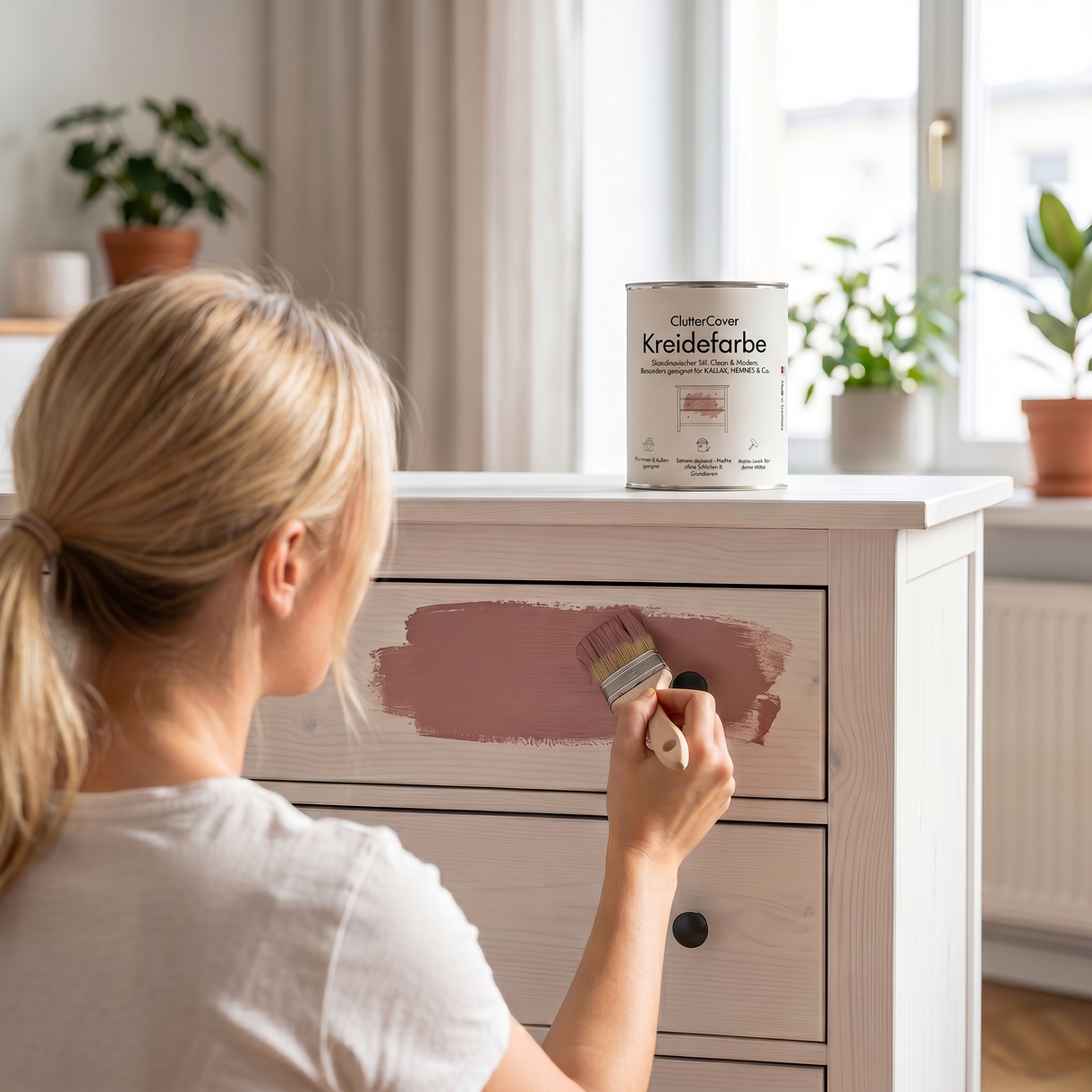 Möbelfarbe ohne Schleifen, Rosa 750ml Kreidefarbe ideal für IKEA Möbel, Kreidelack für ca. 6m² Möbelfarbe Clutter Cover
