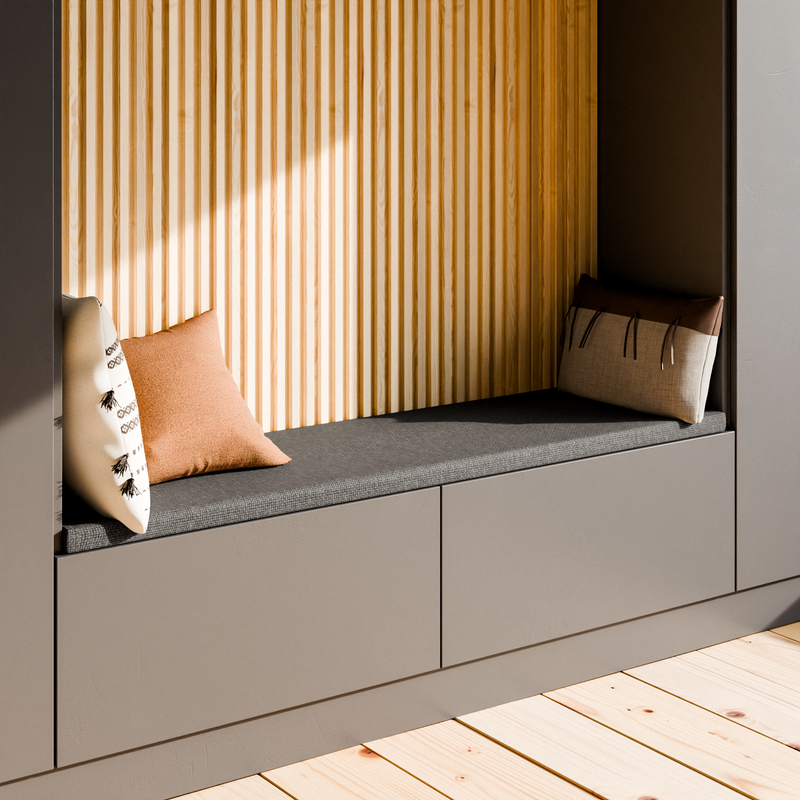 Sitzkissen nach Maß, 4cm starke Sitzauflage in Beige oder Grau, Länge bis 300cm, Breite bis 50cm Sitzauflage Clutter Cover