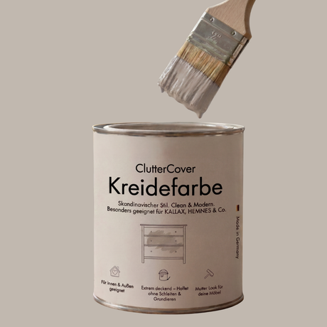 Möbelfarbe ohne Schleifen, 750ml Kreidefarbe ideal für IKEA Möbel, Kreidelack in Weiß, Beige, Rosa, Blau & Grün, für ca. 6m² Dünenbeige Möbelfarbe Clutter Cover