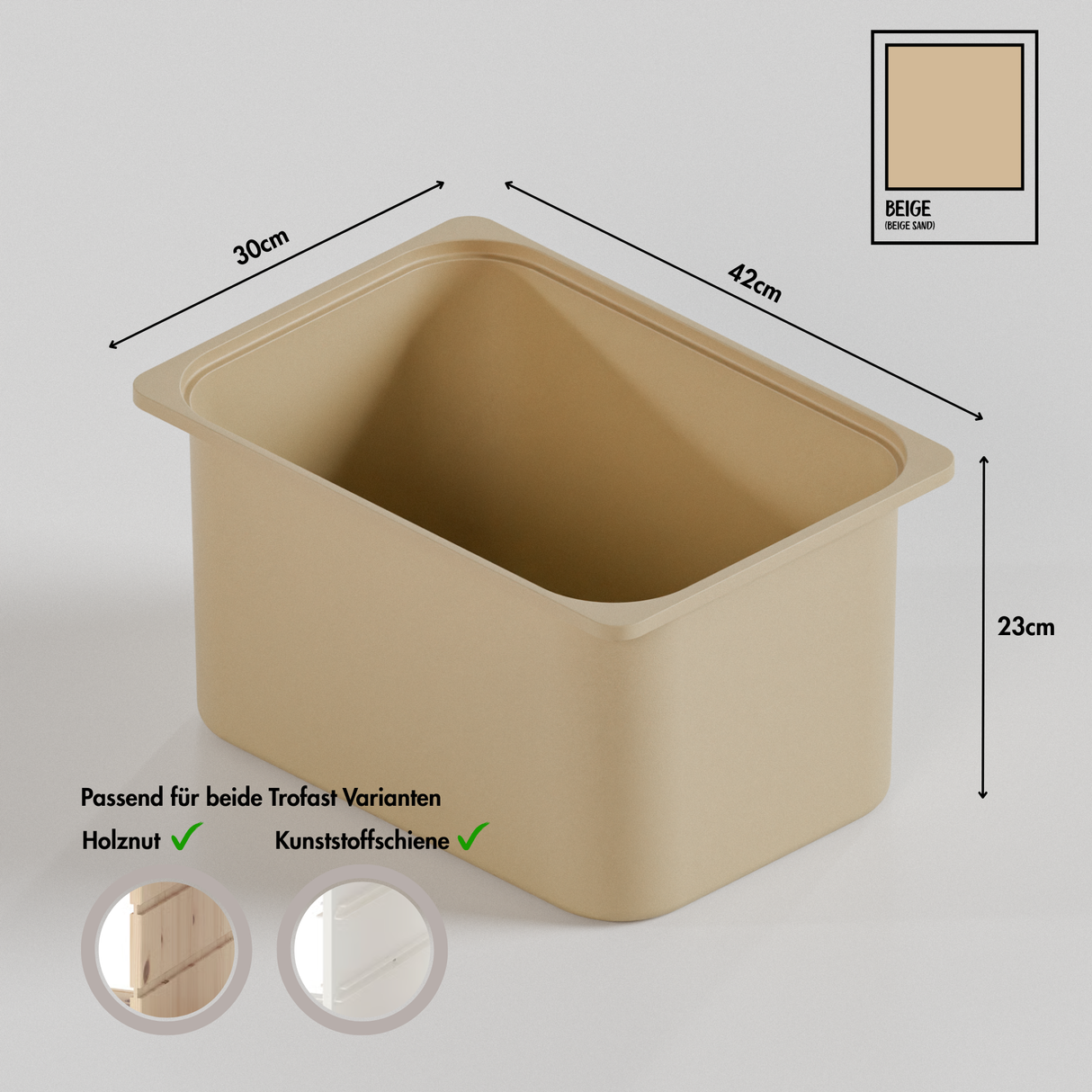 Große Box „TRÖVI“ für IKEA Trofast Regale – 42 × 30 × 23 cm in Beige Trofast Box Clutter Cover
