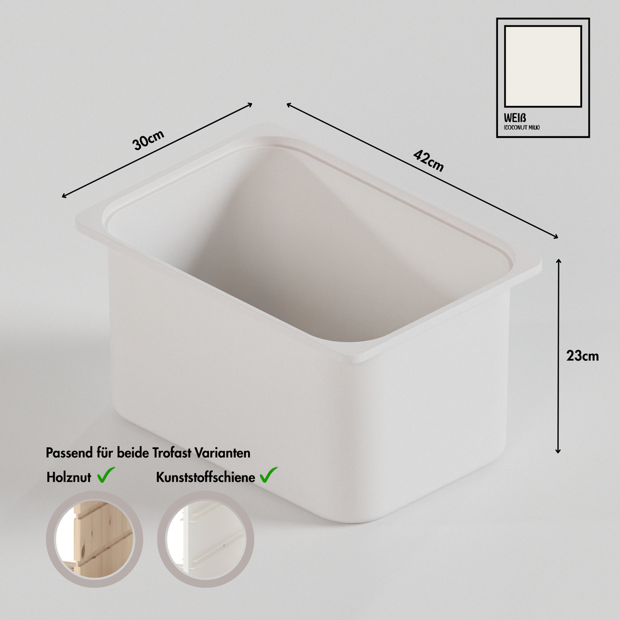 Große Box „TRÖVI“ für IKEA Trofast Regale - 42 x 30 x 23 cm in Weiß Box Kiste Korb Clutter Cover