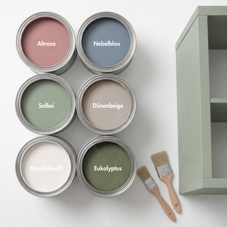 Möbelfarbe ohne Schleifen, 750ml Kreidefarbe ideal für IKEA Möbel, Kreidelack in Weiß, Beige, Rosa, Blau & Grün, für ca. 6m² Möbelfarbe Clutter Cover