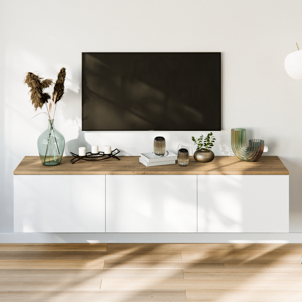 Holzplatte für Ikea Besta Regal Deckplatte für Sideboard Kommode TV Fernsehschrank Platte aus Eiche